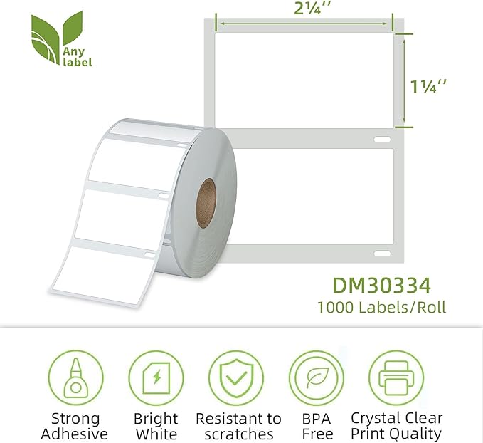 Compatible 2-1/4" x 1-1/4" Direct Thermal Labels Replacement for DYMO 30334 Barcodes Address Postage, Compatible with Rollo, DYMO 4XL & Zebra Desktop Printers (12 Rolls, 1000 Labels/Roll)