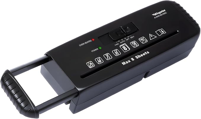 Wingwise 8 Sheets Paper Shredder for Home Office | No Basket, Extendable Arm, P-2, 2 Mins
