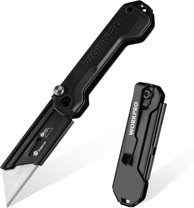 WORKPRO EDC Folding Utility Knife, Mini Box Cutter with Quick Open Axis Lock, Quick Change Blade Razor Knife, Foldable Small Pocket Knife with Belt Clip
