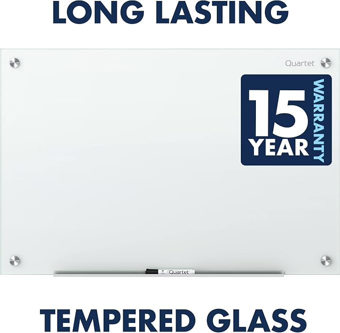 Quartet Whiteboard, Glass Dry Erase Board, Non-Magnetic, 48"W x 36"H, Infinity Frameless Mounting, White Surface, Accessory Tray, and 1 Dry Erase Marker (G4836NMW)