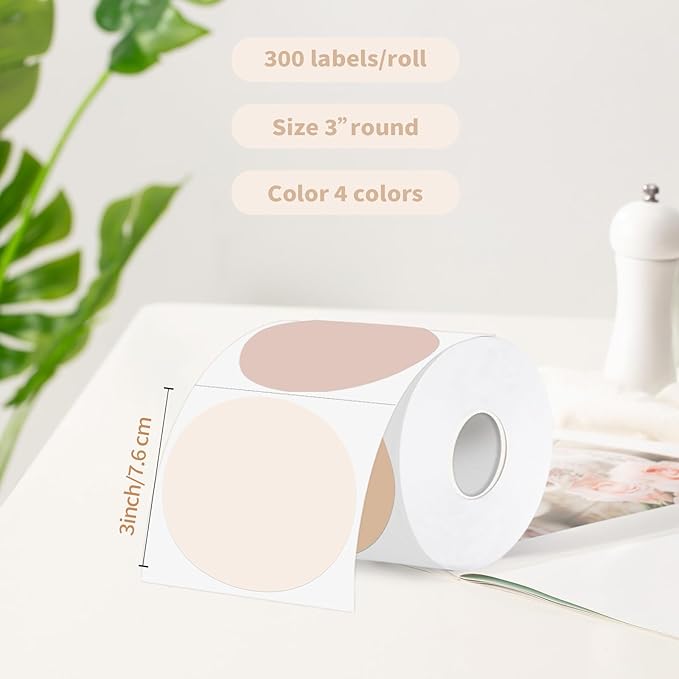 3 Inch Thermal Label,Morandi Round Thermal Printer Label,Waterproof Thermal Stickers for DIY Logo Design,Name Tag,Thanks Card 300 Labels/Roll (Morandi)