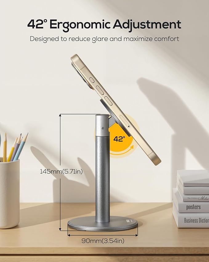 Nulaxy Magnetic Full Aluminum Cell Phone Stand with 360 Rotating Adjustment | Stable Base, Includes Metal Ring, Works with Thick Cases, Hands-Free, Office Accessories, Compatible with All Phones