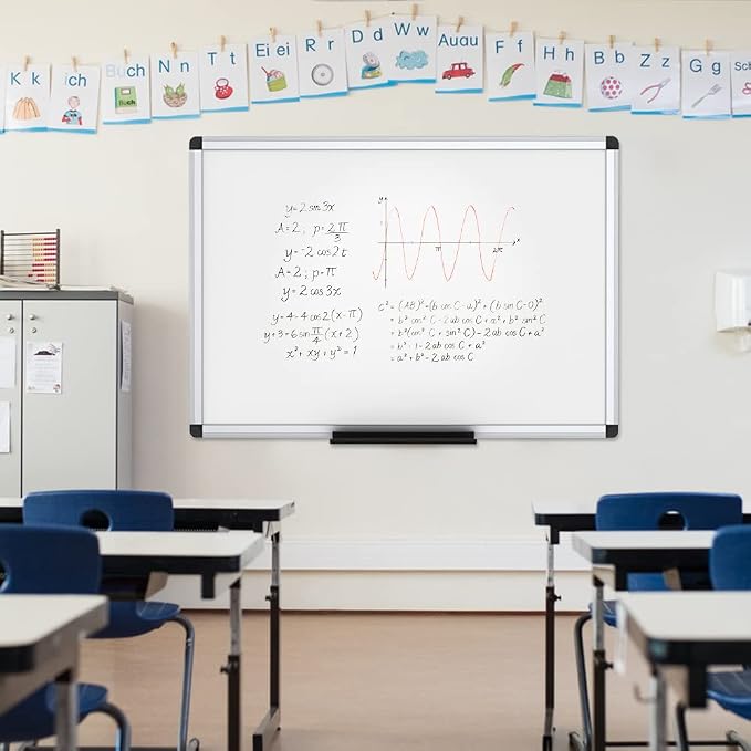 VIZ-PRO Magnetic Whiteboard, 48 x 24 Inches, Dry Erase Board for Wall | Includes 1 Eraser, 2 Markers & 4 Magnets, Aluminum Frame, for School Office and Home