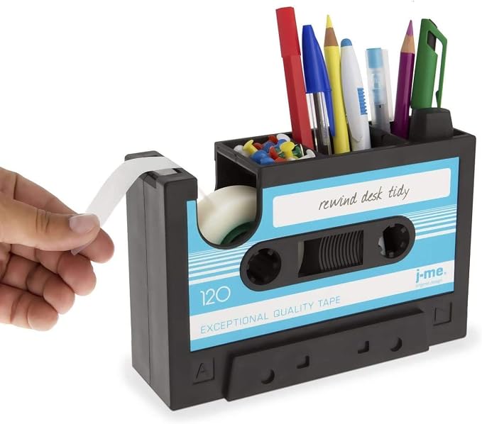 Cassette Tape Dispenser Pen Holder Vase Pencil Pot Stationery Desk Tidy Container Office Stationery Supplier Gift (Blue)