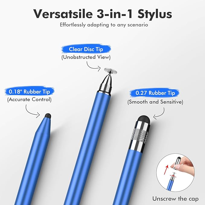 MEKO 3 in 1 Stylus Pens for Touch Screens, High Sensitivity & Precision Capacitive Stylus Pencil for Apple iPad iPhone Tablets Samsung Galaxy All Universal Touchscreen Devices (2 Pack-Black/Blue)