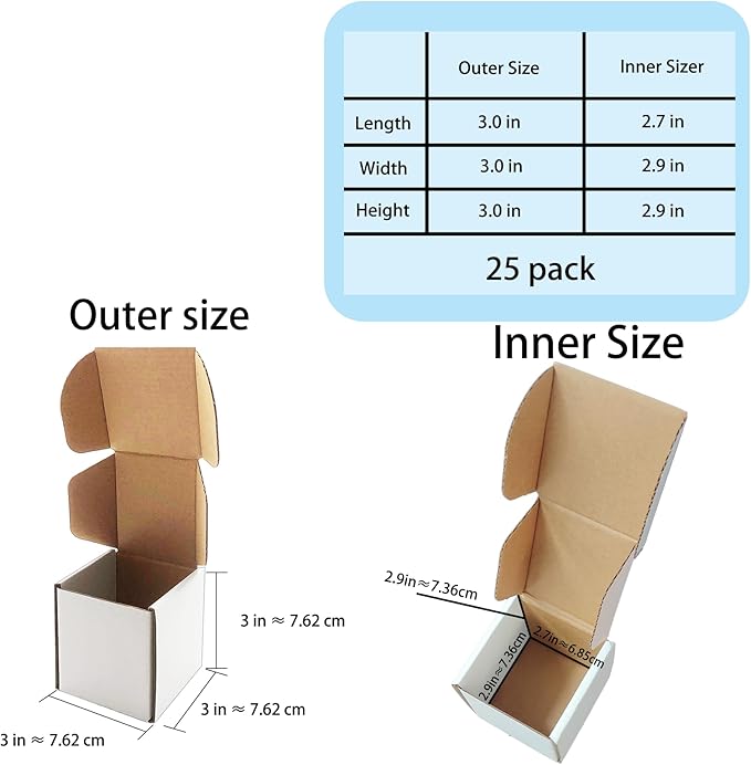 3x3x3 inch Shipping Boxes, White Corrugated Cardboard Box Literature Mailing Shipping Packaging Recyclable Storage Boxes and Craft Gifts Giving Products Business White Box Set of 25 (3''x3''x3'')
