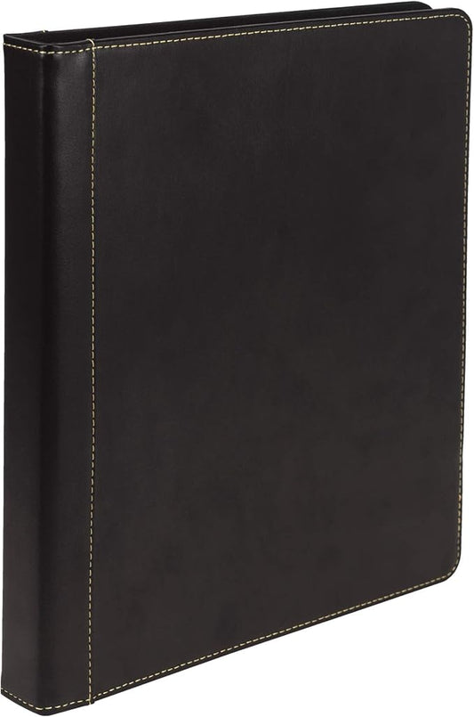 Samsill 0.5 Inch 3 Ring Binder, Leather, Black with Contrast Stitching, 8.5X 11 Inch, 3 Rings, Notebook Binder, Portfolio Organizer, Planner, Journal