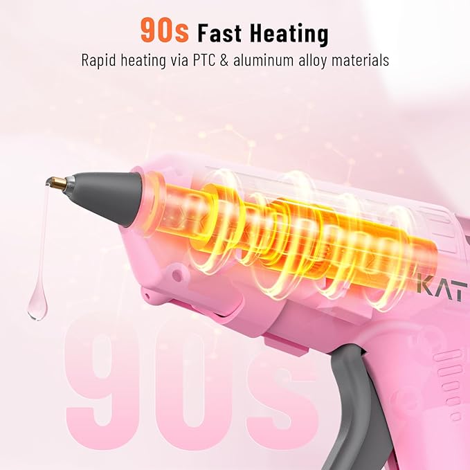 Katerk 3.7V Cordless Hot Glue Gun Kit, 90s Fast Heating, Mini Glue Gun with 15 Glue Sticks, USB-C Rechargeable with 2000mAh Built-in Battery, Ideal for DIY, Gift Making, School Crafts & Repairs (Pink)