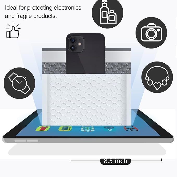 UCGOU Bubble Mailers 7.25x12" 40 Pack Usable Size 7.25x11" White Bubble Bag | Waterproof Self Seal Adhesive Medium Padded Envelopes for Small Business Bulk Bubble Wrap Mailers for Mailing Jewelry Makeup