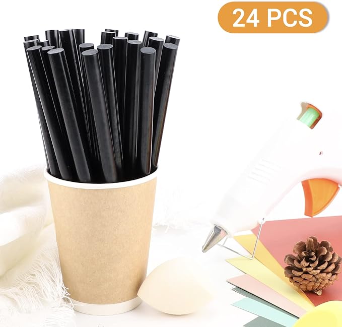 Manarty Black Craft Glue Gun Sticks, 0.43" Dia x 8" Long Full Size Hot Melt Glue Sticks for Fabric Adhesive Glue Sticks for DIY, Decoration, Car Dent Repair, Gluing Project, Wax Seal Stamp, 24 PCS