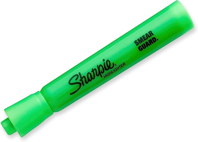 SHARPIE Tank Style Highlighters, Chisel Tip, Fluorescent Green, Box of 12 (Pack of 12)