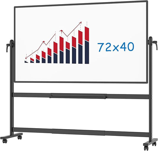 VIZ-PRO Double-Sided Magnetic Mobile Whiteboard, 72 x 40 Inches, Rolling Dry Erase Board Easel Stand on Wheels with Black Aluminium Frame for School Office Home