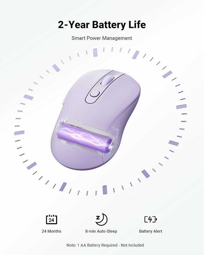 wegear USB Wireless Mouse for Laptop PC Mac, 2.4GHz Cordless Mouse-Purple | Ergonomic Portable Optical Computer Mice with 6 Buttons, 5-Level Adjustable 4000 DPI,24-Month Battery Life