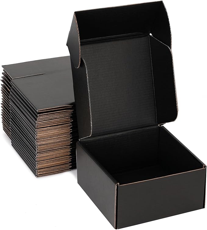 Small Shipping Boxes 8x8x4 Inch (25 Pack) - Sturdy Black Corrugated Cardboard Boxes for Small Business, Ecommerce, Mailing & Packaging | Recyclable Gift & Storage Boxes