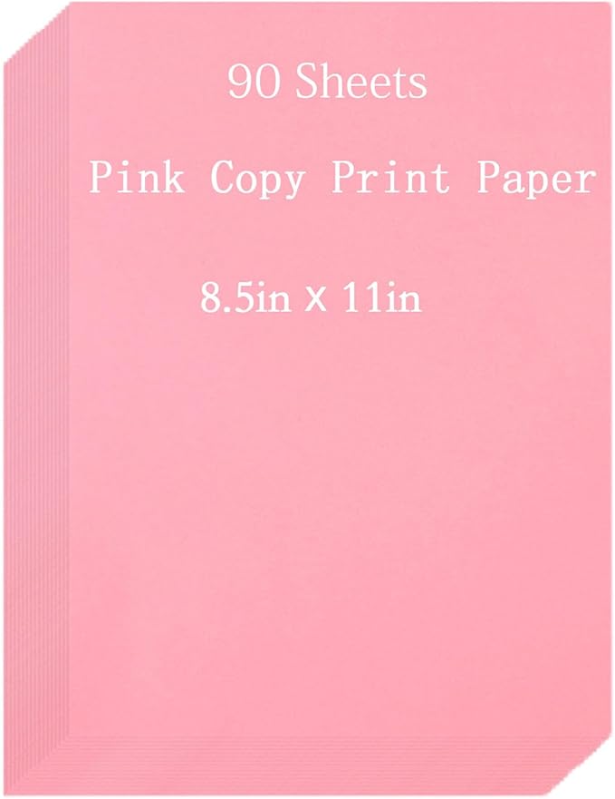 Pink Paper 8.5 x 11 Colored Printer Paper, Colorful Copy Paper Letter Size, Lightweight Color Construction Paper for Arts Crafts DIY Origami School Office Supplies