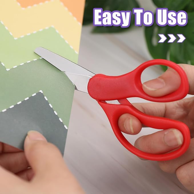 BURVAGY 48 Pack 5" Kids Scissors Safety Children Small Scissors for School | 5 Inch Kid Scissors Bulk Blunt Round Tip Scissors Children Student Scissors for Classroom Kindergarten Age 5-8 Comfort Grip