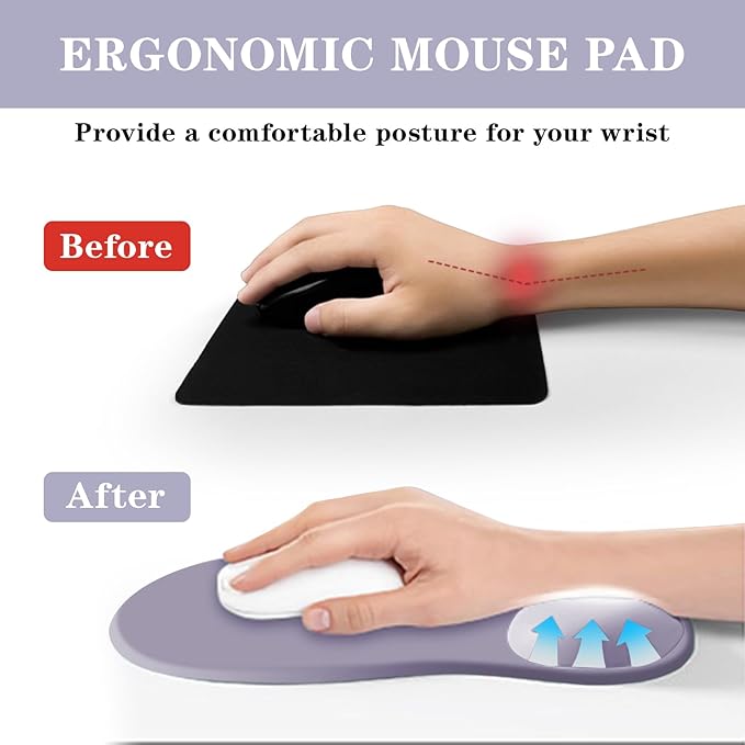 Mouse Pad with Wrist Rest,Ergonomic Mouse Pad with Comfortable Gel Wrist Rest Support and Non-Slip PU Base for Easy Typing Pain Relief, Durable and Washable (Purple Blue)