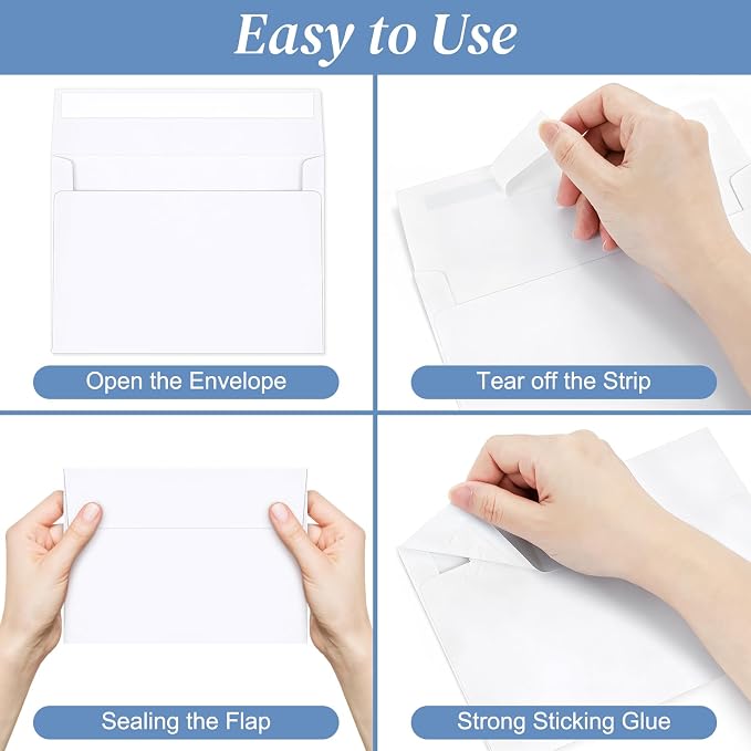 50 Pack A7 Envelopes, White Greeting Card Envelopes Self Seal, 5.24 x 7.24 in Christmas Envelopes for Birthday Graduation Baby Shower Wedding