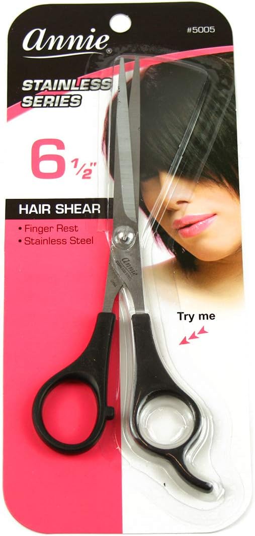 Annie Professional Stainless Steel Hair Cutting Shears – 6.5 Inch Sharp Barber Scissors for Men Women & Kids – Ergonomic Salon Hairdressing Scissors with Finger Rest – Silver