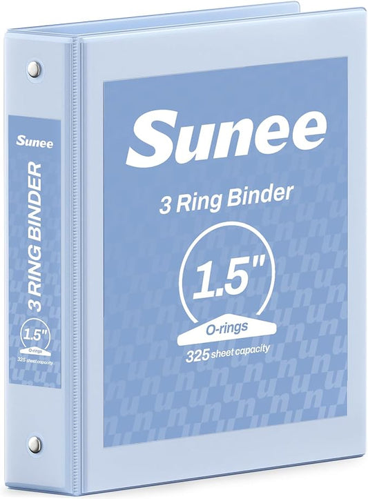 SUNEE 3 Ring Binder 1.5 Inch 1 Pack, Clear View Binder Three Ring PVC-Free (Fit 8.5x11 Inches) for School or Office Supplies, Haze Blue