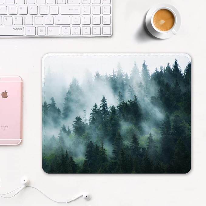 Auhoahsil Mouse Pad, 12 x 10 in Nature Theme Forest Computer Mouse Pad for Desk, Premium-Textured Non-Slip Rubber Stitched Edges Waterproof Square Mouse Mat for Gaming Work Wireless Mice
