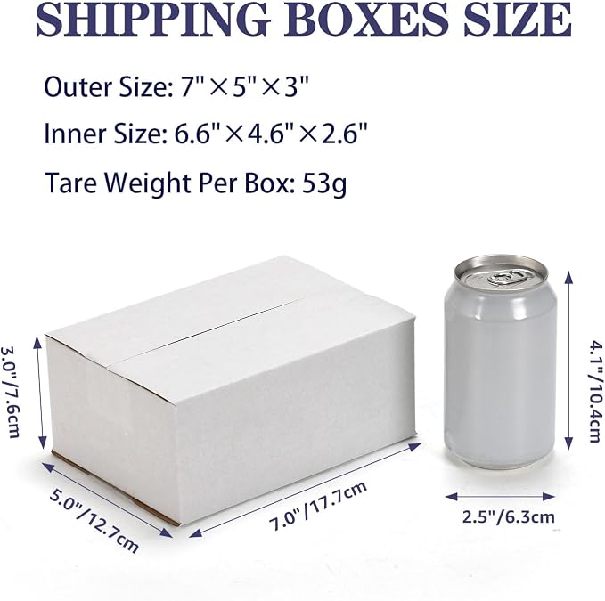 Shipping Boxes 7x5x3 Set of 25, White Corrugated Cardboard Box for Mailing Business Packaging