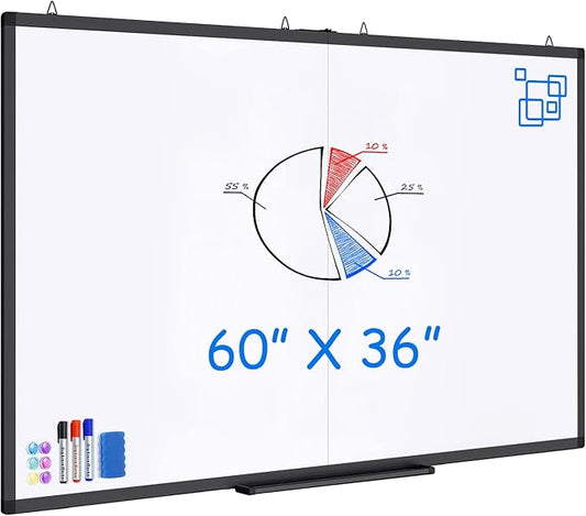 Large Magnetic Whiteboard, maxtek 60 x 36 Magnetic Dry Erase Board Foldable for Wall, 5' x 3' Aluminum Presentation Big Wall-Mounted Marker Board for Office Home & School (Black)