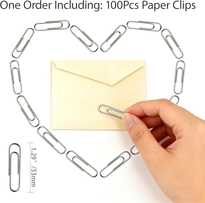 Paper Clips 100 Pcs 1.3 Inch Medium Silver Paperclips, for Office School Daily DIY Paperwork