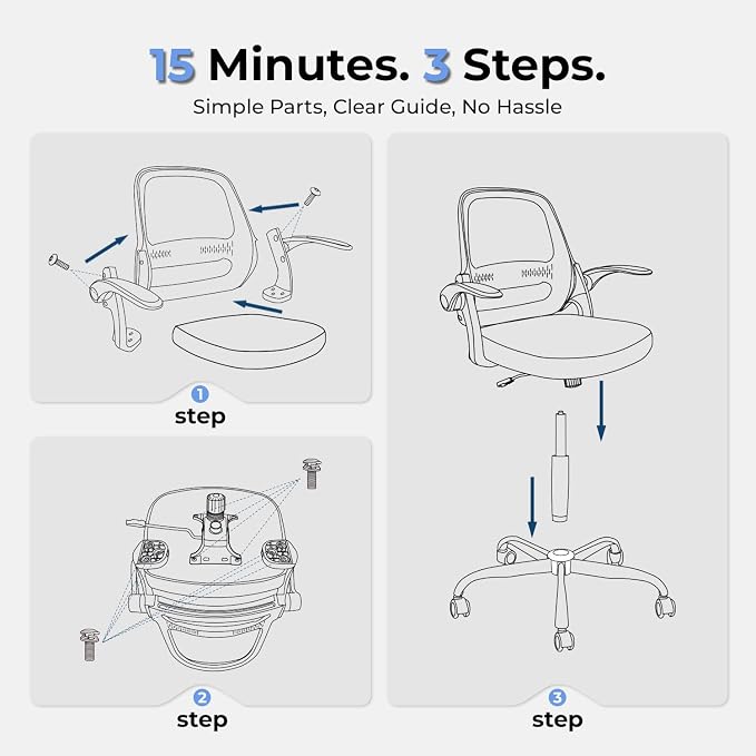 amseatec Mesh Office Chair, Ergonomic Home Office Chair with Flip-Up Arms | Breathable Mesh Back & 3" cushion. BIFMA Certified. 90-110° Rocking. Supports 300 lbs.