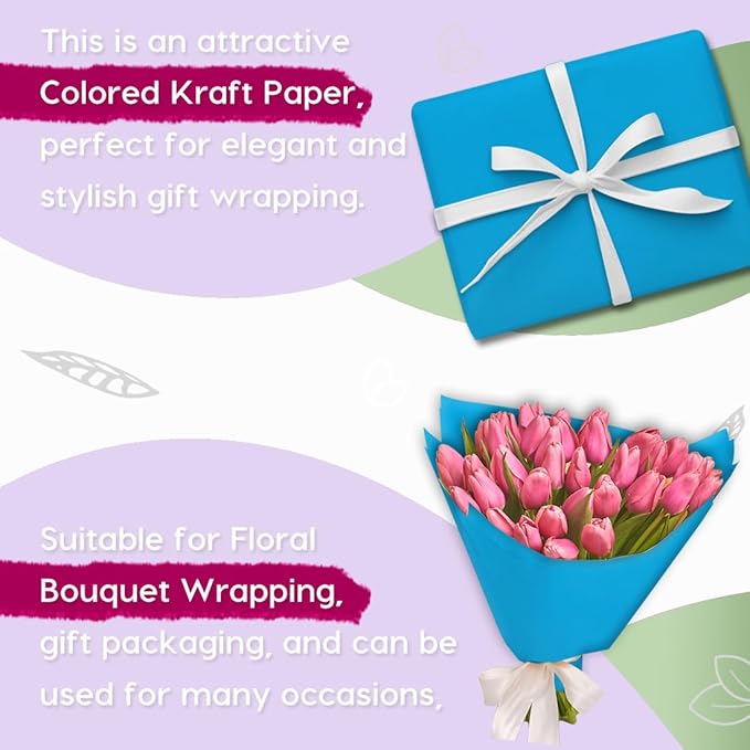 SMART&CASUAL 48" x 1,500" (125') Lake Blue Kraft Craft Paper Roll for Gift Wrapping Bulletin Board Bouquet Flower Kids Art Packing Parcel Table Covering 80GSM 55LB (Lake Blue, 48" x 125')