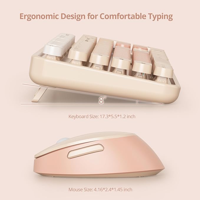 Wireless Keyboard and Mouse Set, Retro Typewriter Keyboard Brown | 1600DPI Full Size With Number Pad & Mouse,Compatible With All Windows,Ideal For Computer, PC, Notebook, Laptop