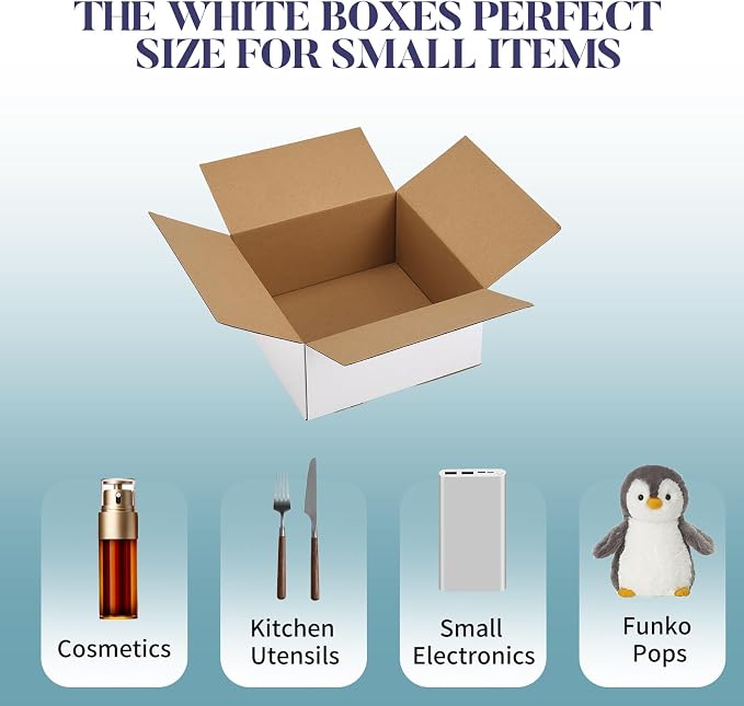 Small Shipping Boxes 8x8x4 Set of 6 | White Corrugated Cardboard, Box for Packaging Small Business Mailing Moving Gifts Wrap, Easy Assemble
