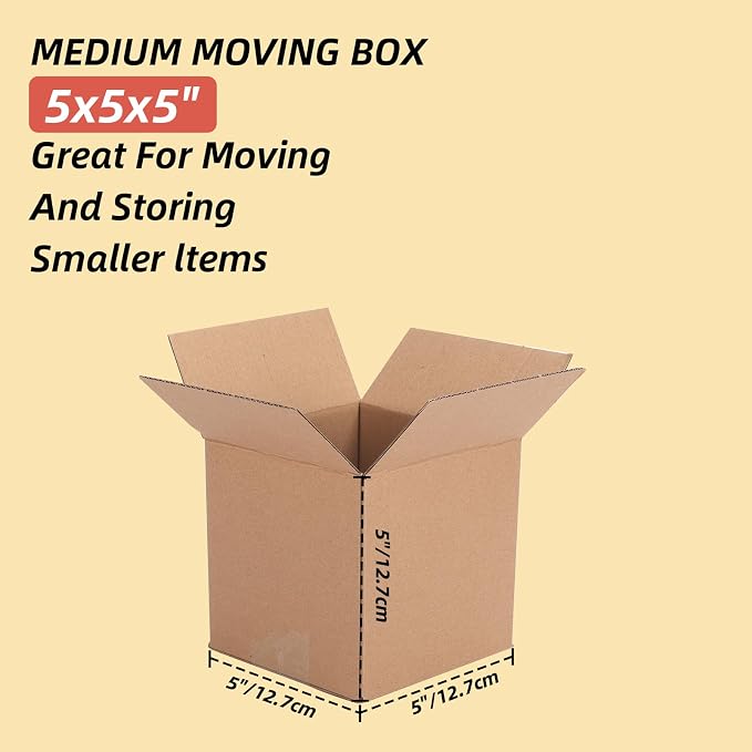Schliersee 5x5x5 Shipping Boxes Set of 50, Brown Kraft Corrugated Cardboard Square Business Boxes Mailers for Packaging, Moving