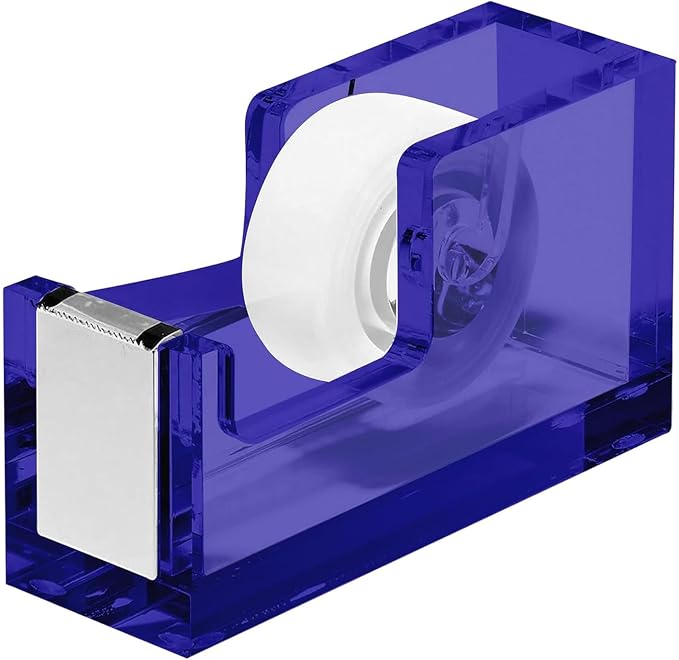 OfficeGoods Acrylic Tape Dispenser, Aesthetic and Compact Design, Blue | Modern desk accessory for office, Heavy duty refillable tape holder for crafting, Stylish desktop accessory for gift wrapping