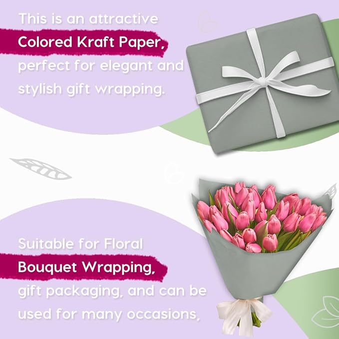 SMART&CASUAL 24" x 1,500" (125') Light Grey Kraft Craft Paper Roll for Gift Wrapping Bulletin Board Bouquet Flower Kids Art Packing Parcel Table Covering 80GSM 55LB (Light Grey, 24" x 125')
