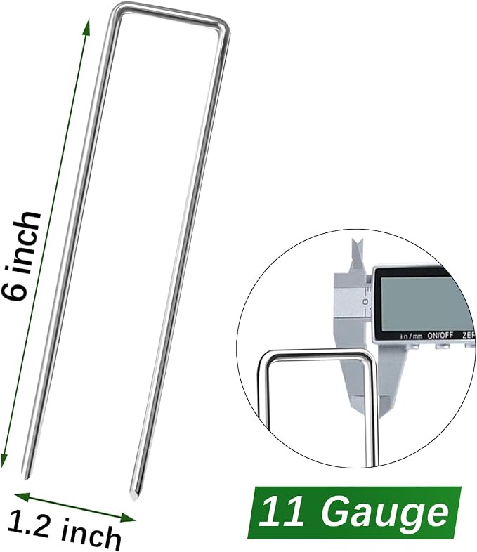 100 Pack Landscape Staples 6 Inch 11 Gauge Garden Stakes | Galvanized Garden Staples Pins Anti-Rust Ground Stakes for Weed Barrier, Irrigation Tubing, Landscaping Fabric, Yard Lawn
