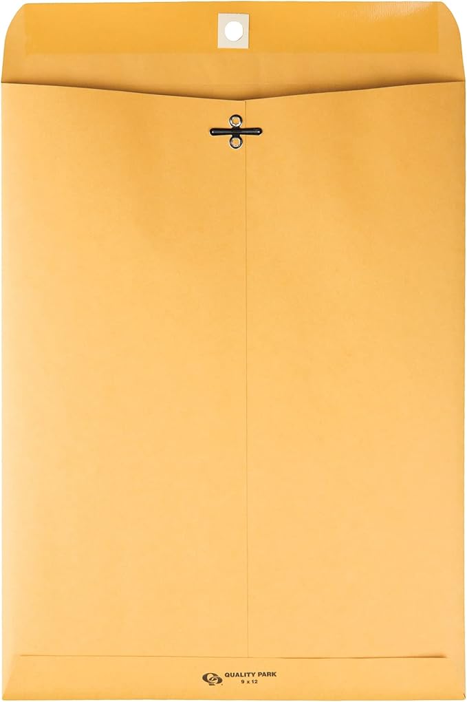 Quality Park 9 x 12 Clasp Envelopes with Deeply Gummed Flaps, Great for Filing, Storing or Mailing Documents, 28 lb Brown Kraft, 100 per Box (QUA37890)