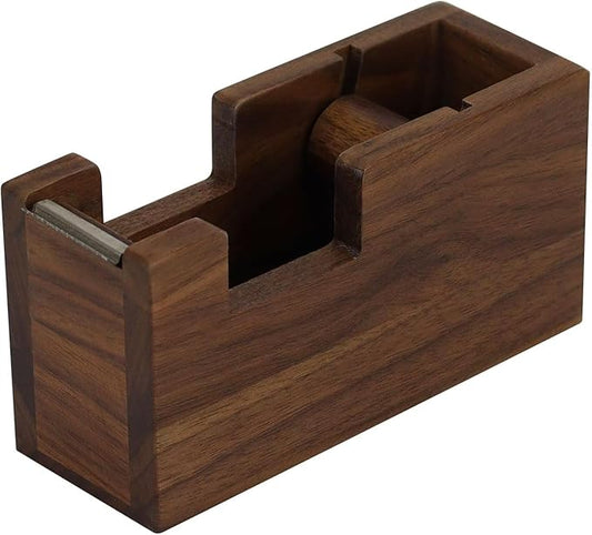 Buqoo Walnut Wood Tape Dispenser with Built-in Pen Holder – All-in-One Desk Organizer for Office/Home School