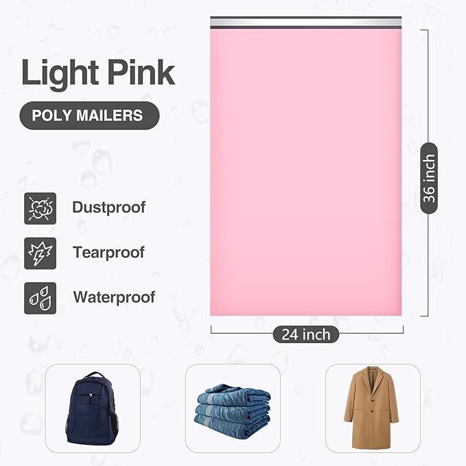 UCGOU 24x36 Light Pink Large Poly Mailers Shipping Bags 50 Pcs Waterproof Tearproof Bulk Poly Bags for Shipping Poly Mailers for Clothes Mailing Bags for Small Business