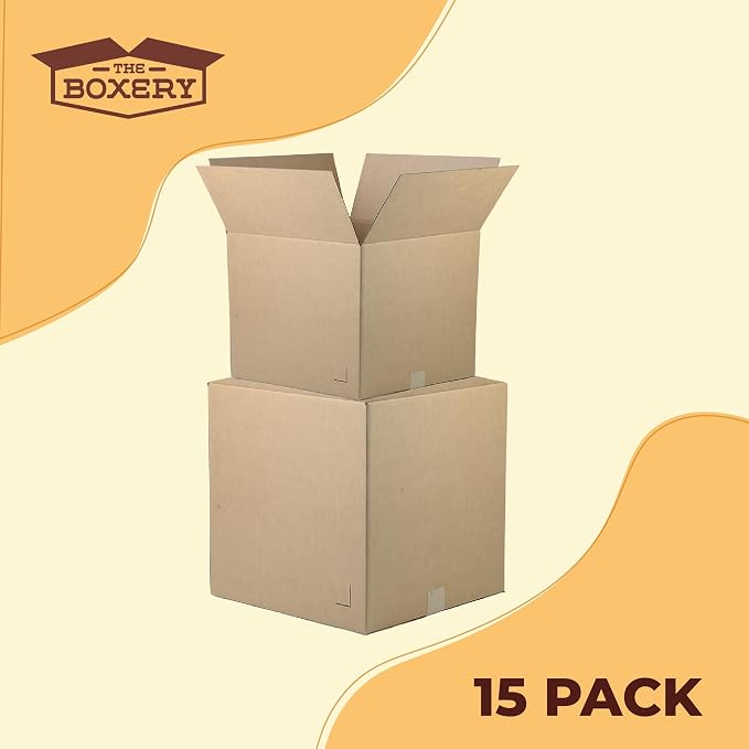 The Boxery Moving Boxes 15-Pack Large | 18x18x18 inch | Durable ECT 32 Corrugated Shipping Boxes for Mailing, Packing, Moving, and Storage — Recyclable and Made in the USA