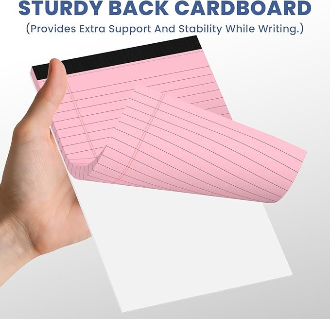 6pcs Small Note Pads, Pink Notepads 5x8 College Ruled Notebook, Writing Pads 5 x 8, Legal Pads, Pad Paper Perforate Notebooks for Work, Message, School, Office Supplies,30 Sheets/Pack