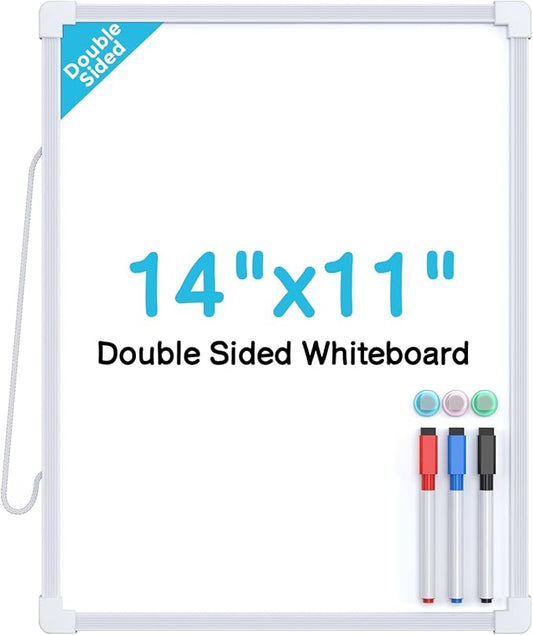 MaxGear Small Dry Erase Board, 14"x11" Double Sided Hanging Whiteboard for Wall, Mini White Board with 3 Dry Erase Markers and 3 magnets, Portable Whiteboard for Planning Learning Writing Drawing Memo