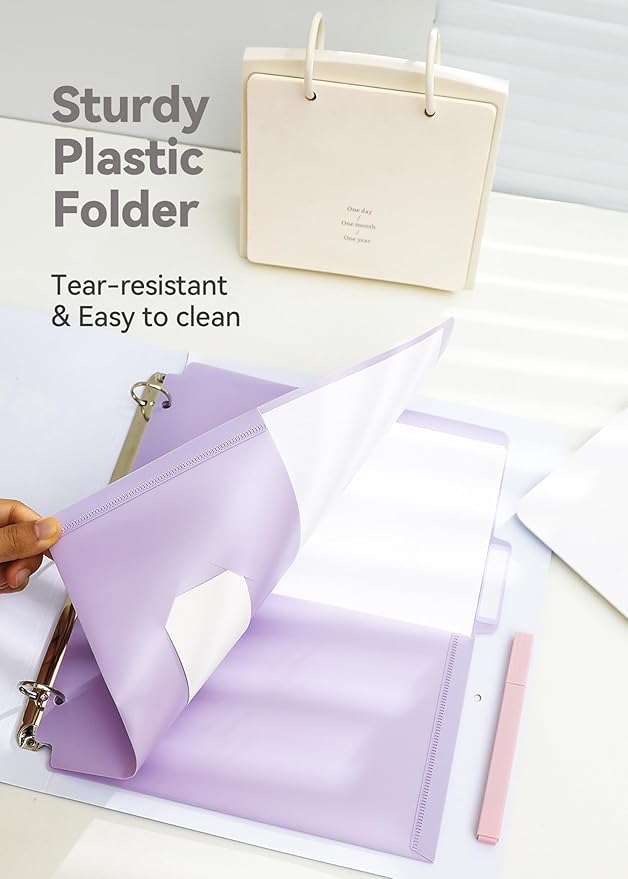Plastic Folders with Pockets, 3 Hole Punched for 3 Ring Binder, 1/3 Cut Index Tabs for Quick Find, Pastel 6 Pack, Letter Size for School, Colorful Labels