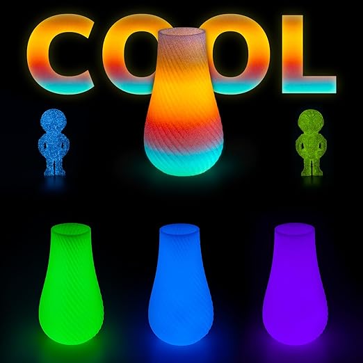 AMOLEN Glow in The Dark 3D Printer Filament Bundle, Glow Filament Multicolor, 5 Meter Rainbow, Green, Blue and Blue-Purple, 1.75mm PLA Filament, Dimensional Accuracy +/- 0.02 mm, 200g X 4 Pack