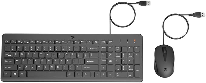 HP 150 Wired Mouse and Keyboard Combo - Full-Sized, Low-Profile Keyboard with Numeric Keypad - 1600 DPI Optical Sensor, Multi-Surface Wired Mouse - USB Plug-and-Play Connectivity (240J7AA, Black)