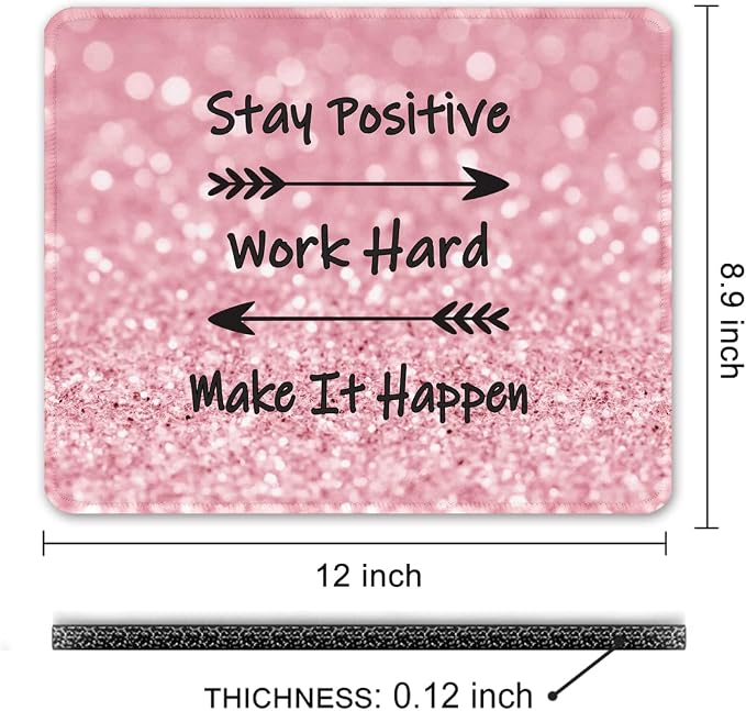 Auhoahsil Mouse Pad, 12 x 10 in Thick Rubber Premium-Textured Non-Slip Stitched Edges Waterproof Square Mouse Mat with Cute Pattern for Gaming Work Computer Office, Larger, Work Hard