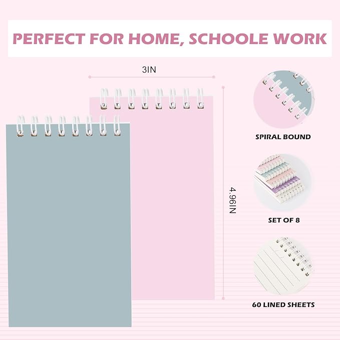 Ddaowanx Mini Notebooks,Cute 3x5 Pocket Spiral Notepads With Lined Pages | 8 Pcs Small Notebook for Work,Nursing School Essentials,School&Office Supplies,Nurse Gifts