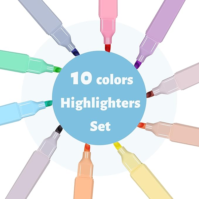 Highlighters,10Pcs Bible Highlighters,Chisel Tip Bible Markers,Pastel Purple Highlighter for Journaling Planner Notes School Supplies, assorted colors no bleed Pens