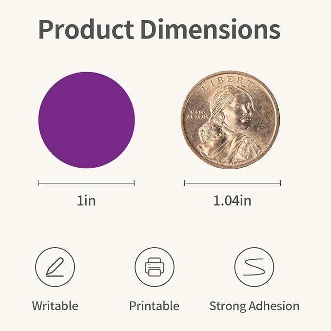 1" Purple Dot Stickers 1050 PCS Circle Round Color Coding Label | Used for manual labor in kindergartens, garage yard price sales, organizing activity color groups,marking spice bottles