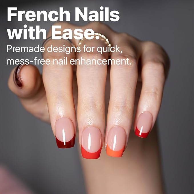 SXC Cosmetics French Tip Press On Nails 150 Pieces in 15 Sizes Ultra Fit with Pre-applied Tip Primer and Base Coat, No Need to File Fake Nails for Nail Art DIY X-Pro Tips (5RED113-XS Square)